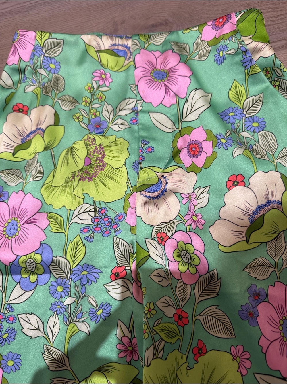 Zara Green Floral Print Wide-Leg Pants - Picture 2 of 5